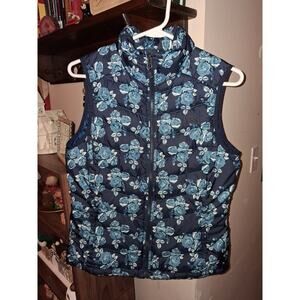 The North Face 550 Down Vest Womens Medium Blue Floral Print Full Zip Puffer